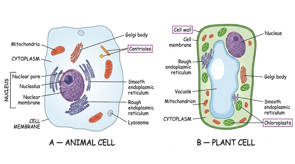Fig 1.1: A generalised animal cell and a generalised plant cell